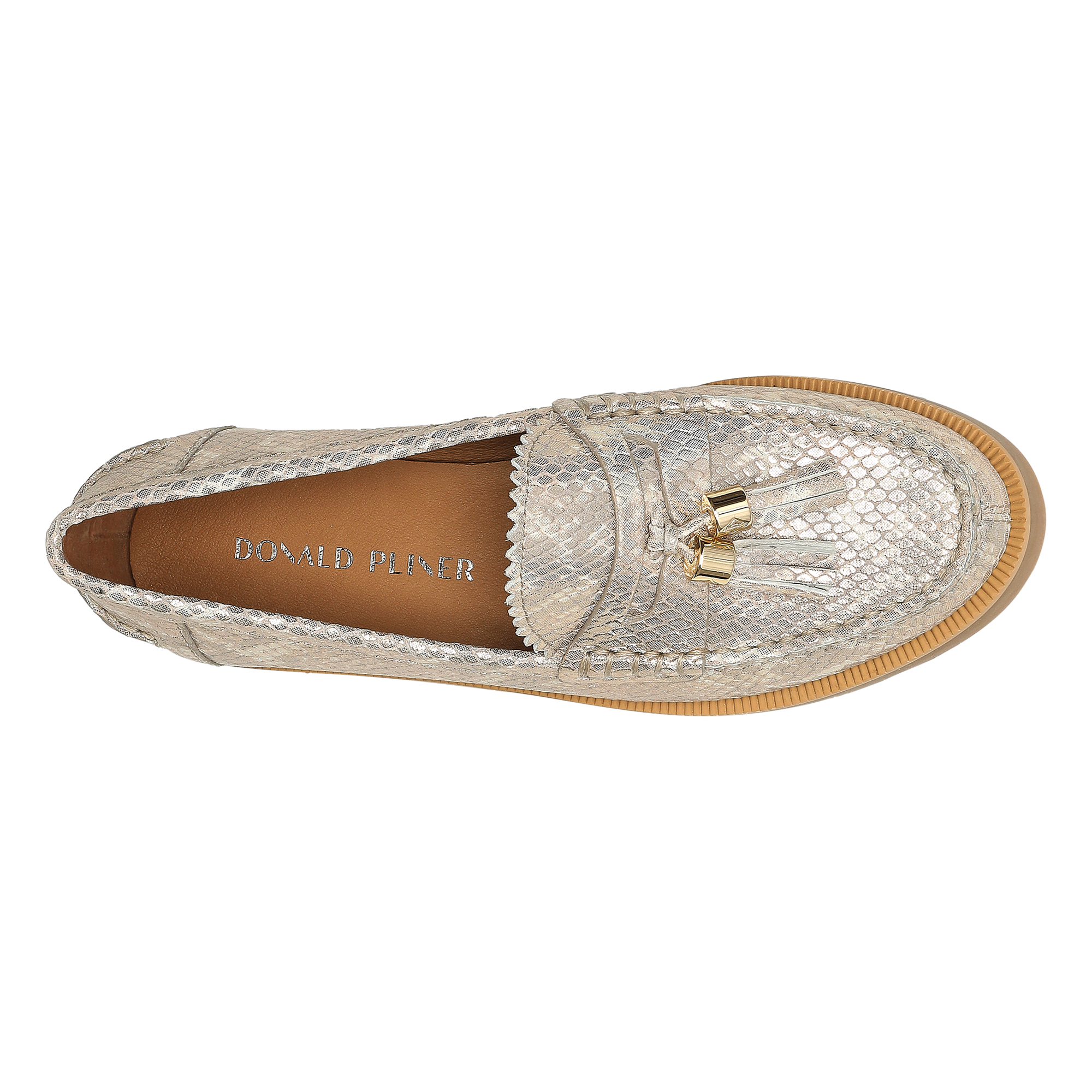 Donald Pliner Lenny Tassel Snake Embossed Loafer In Pale Gold