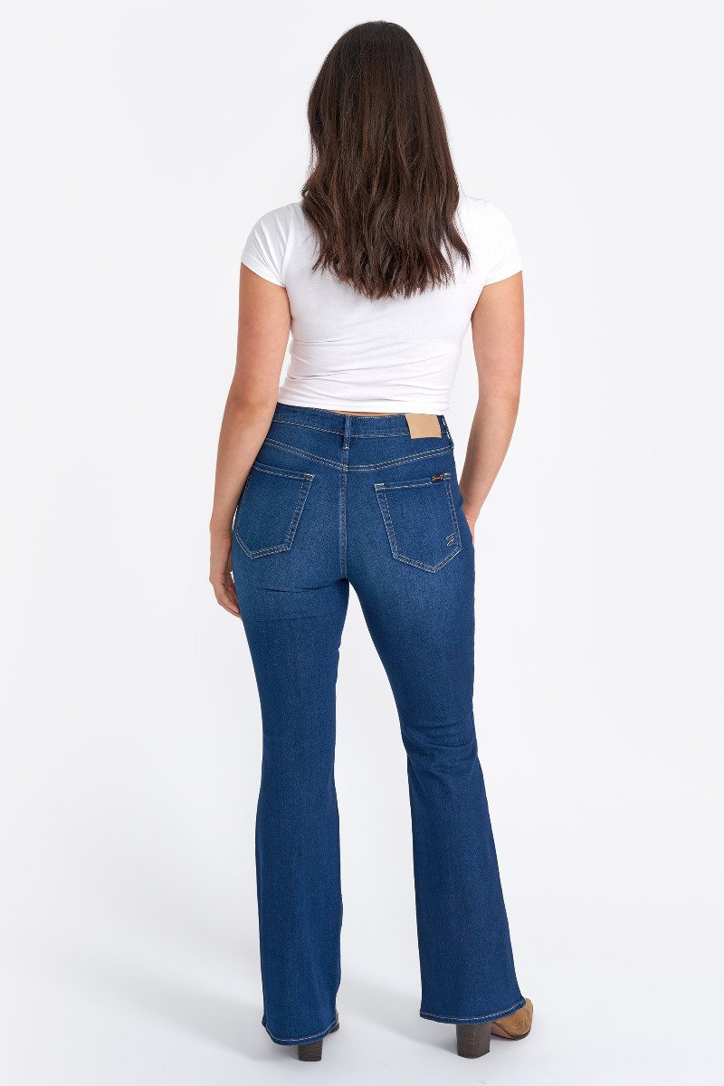 SEMI FLARE DENIM【yilon】 H&Y Women's 70s Trendy Sexy Rhinestone Studded Flare Fitted