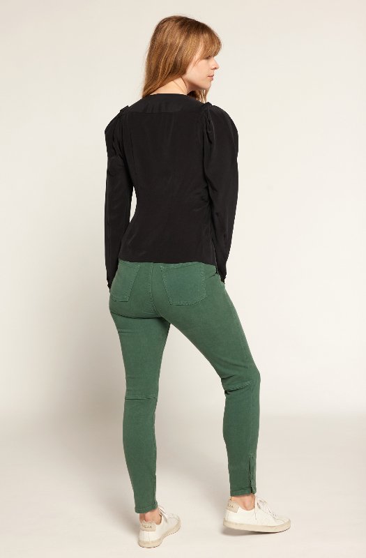 売れ筋商品|||ニューヨークコレクション カットソー トップス レディース Petite Long Tab-Sleeve Blouse with Pockets True Navy Long-sleeve Ruffleneck Poplin Blouse For Women | Factory