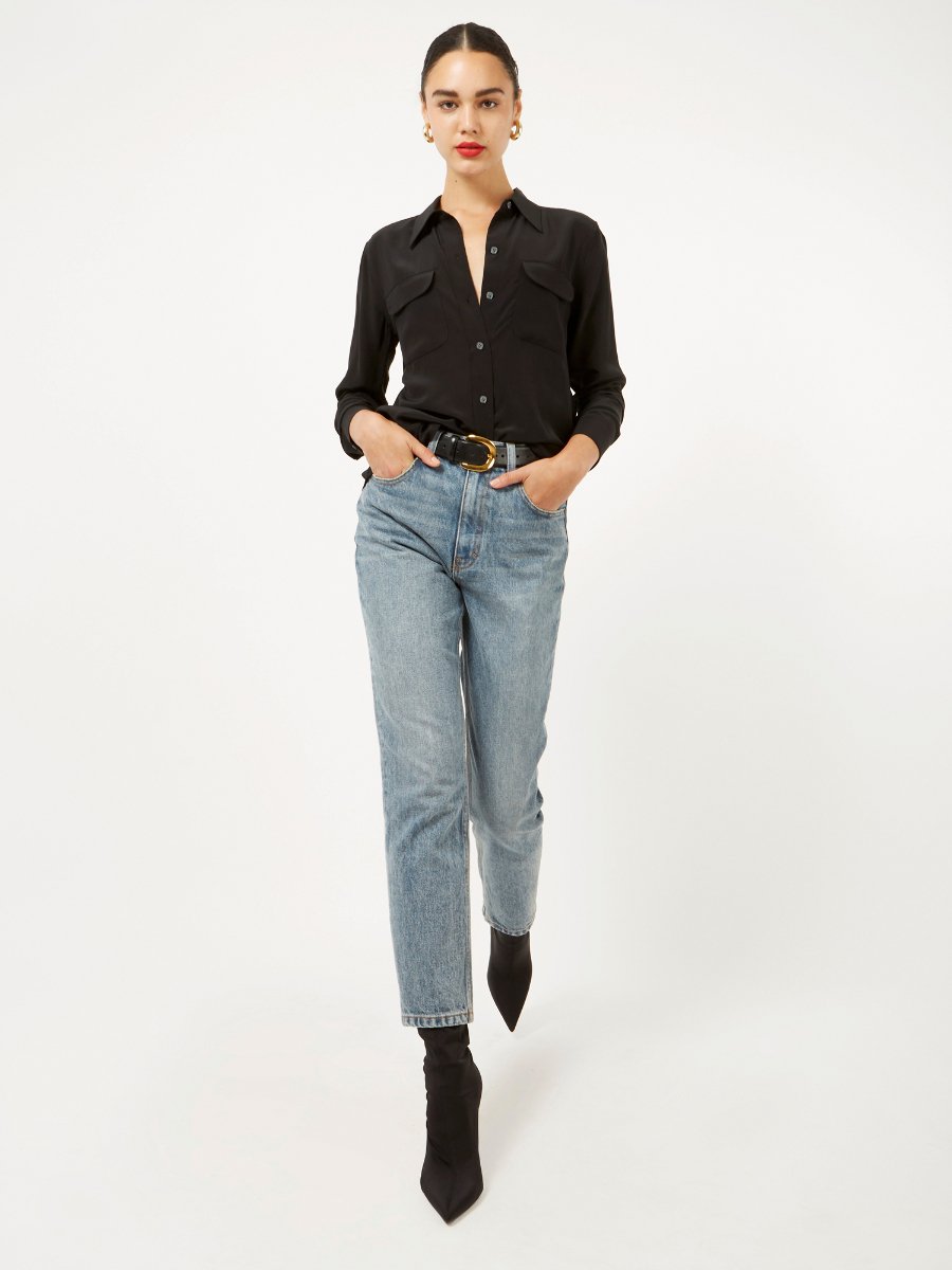 AVA - BLACK HAMMERED SILK SHIRT – The Summer Edit