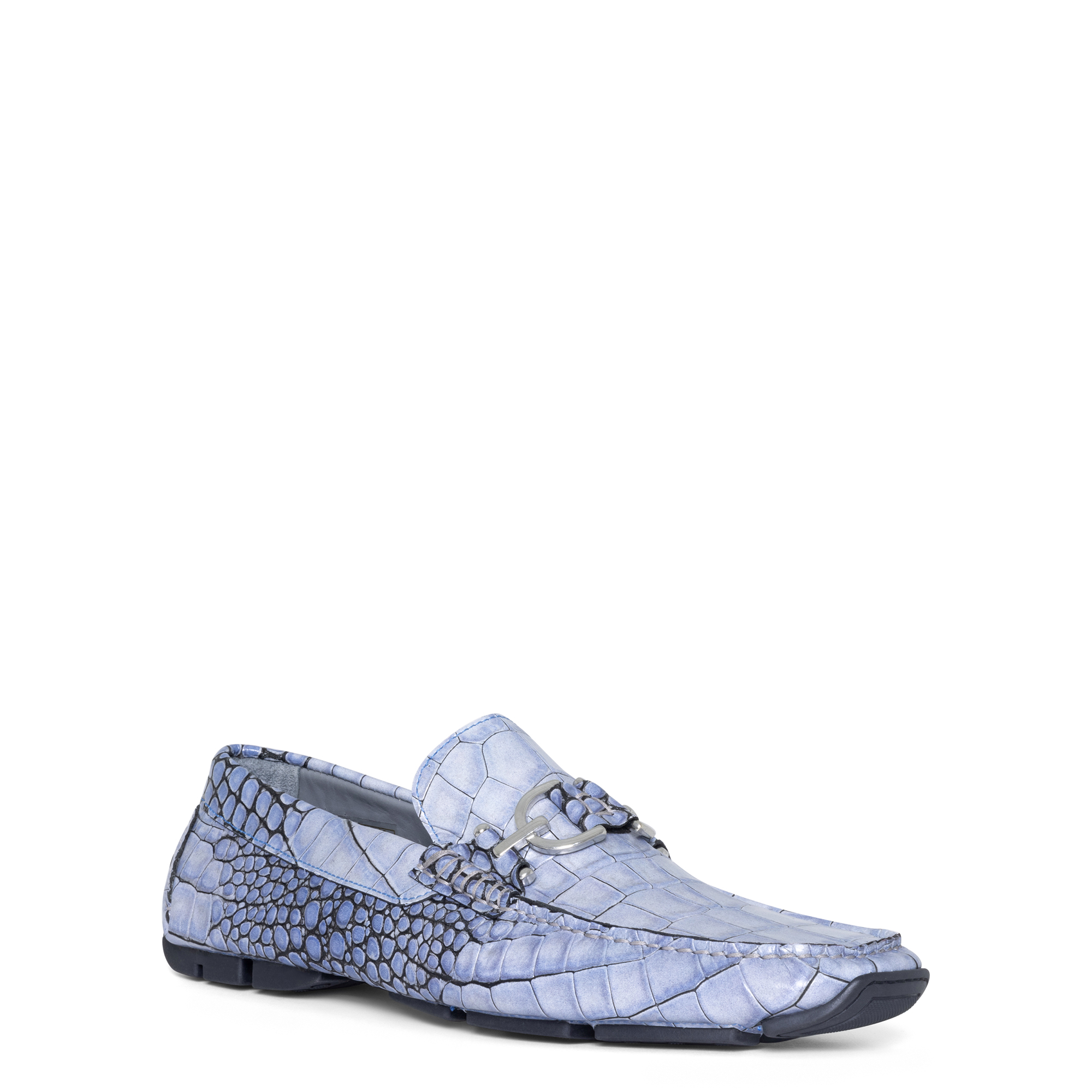 Donald Pliner Men Dacio Driver Ocean Blue Croco Casual In Ocean Blue Croco