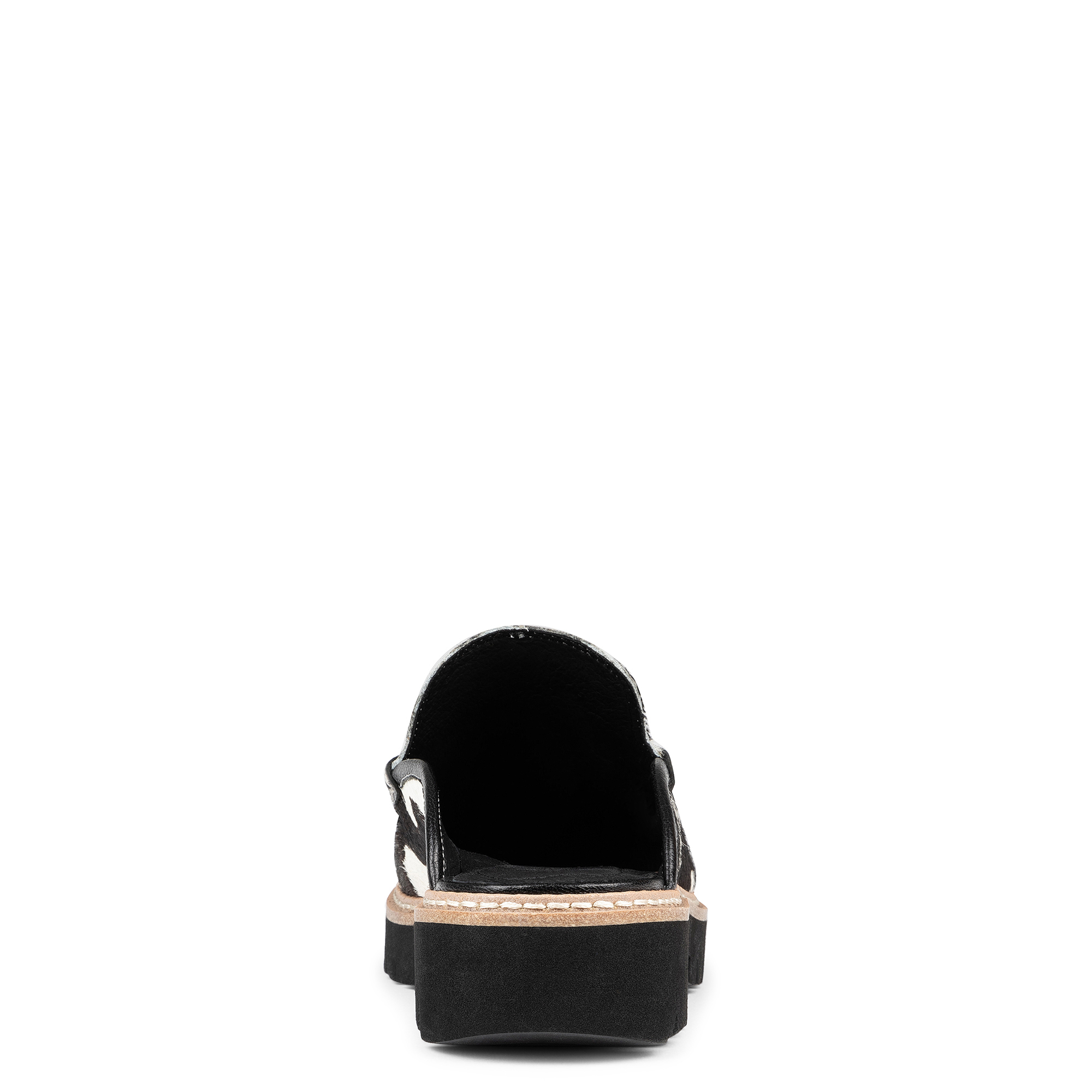 Donald Pliner Calf Hair Kiltie Fringe Moc Toe Loafer Mule In Bone Black