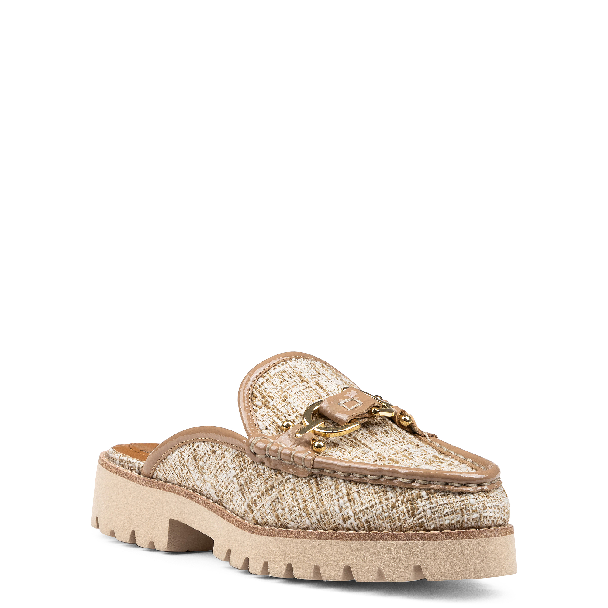 Donald Pliner Lug Sole Loafer Mule In Camel Bouclé