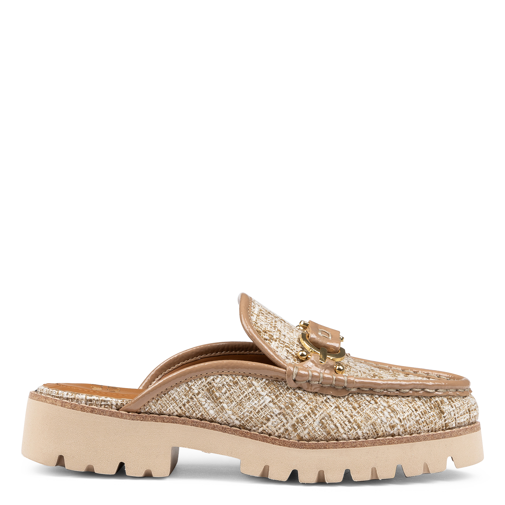 Donald Pliner Lug Sole Loafer Mule In Camel Bouclé