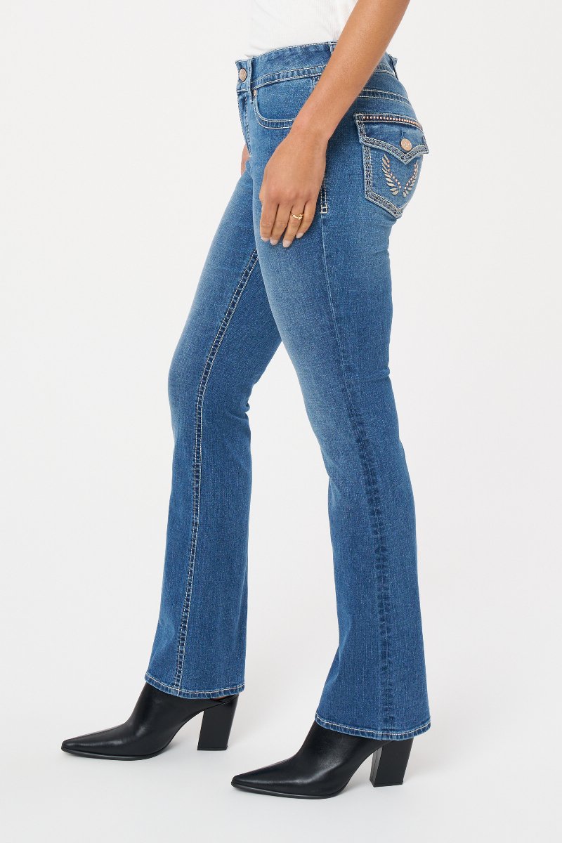 【SCENERITY】Dark blue bootcut denim pants Jack David Women's Rhinestone Mid Rise Bootcut Stretchy