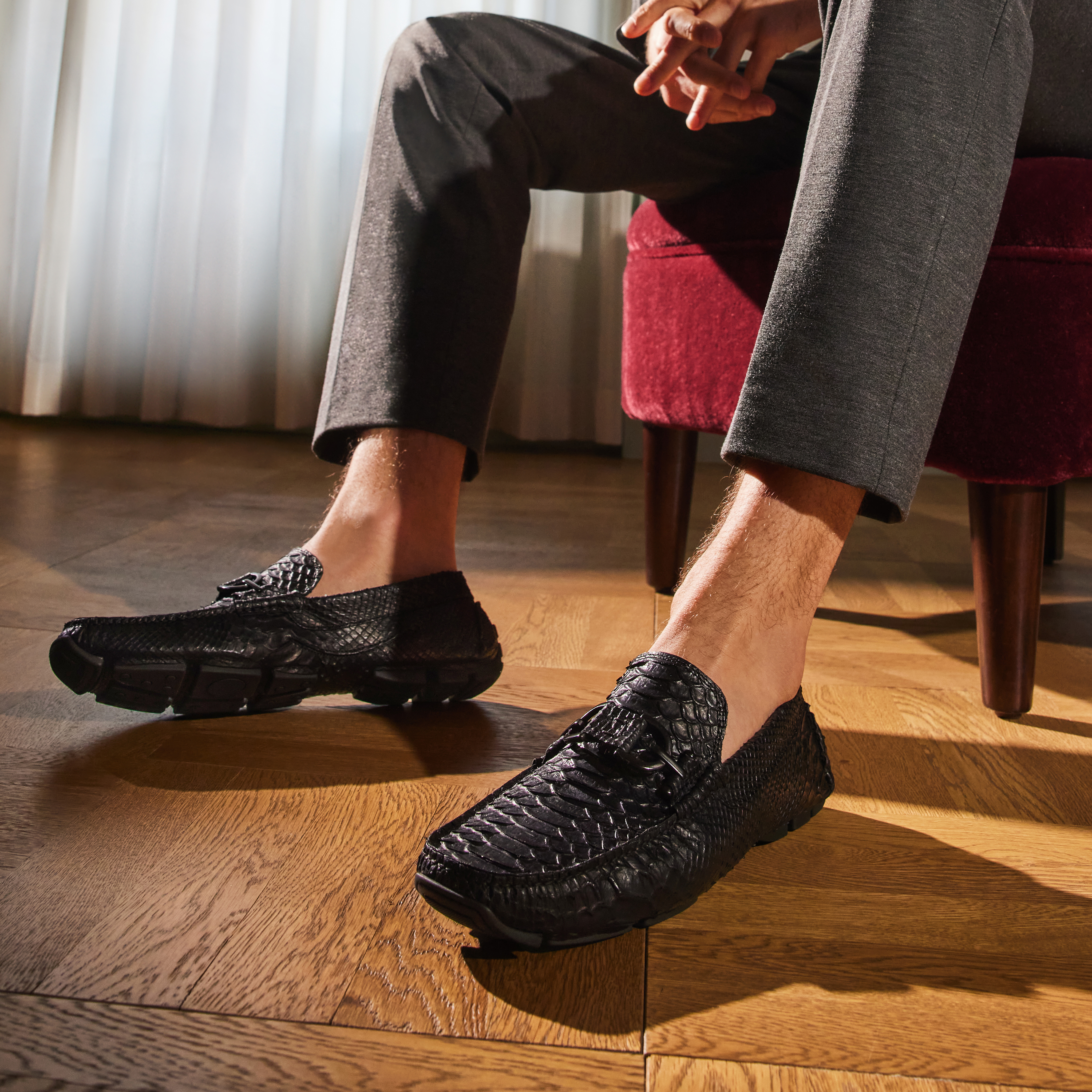 Donald Pliner Donnie Driver Donald Pliner Donnie Snake Embossed Driver In Black | ModeSens main image 2