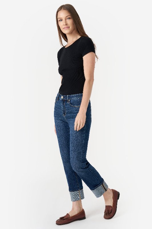 Seven7 Women's High Rise Straight Leg Jeans - Stretch Denim Cropped Jeans With Raw Hem - View #10