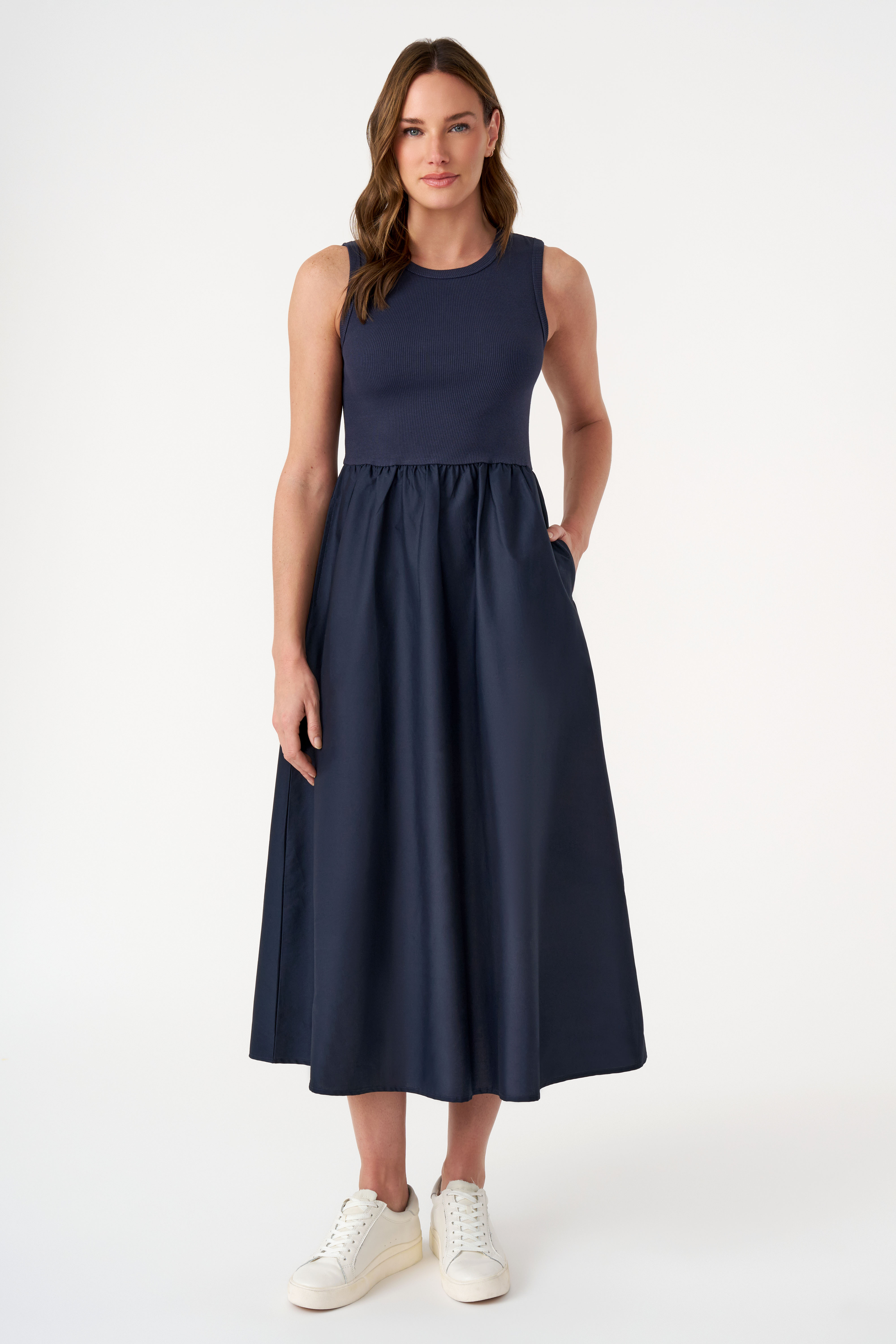 Missy Mixed Media Dress Peacoat | Size - XL